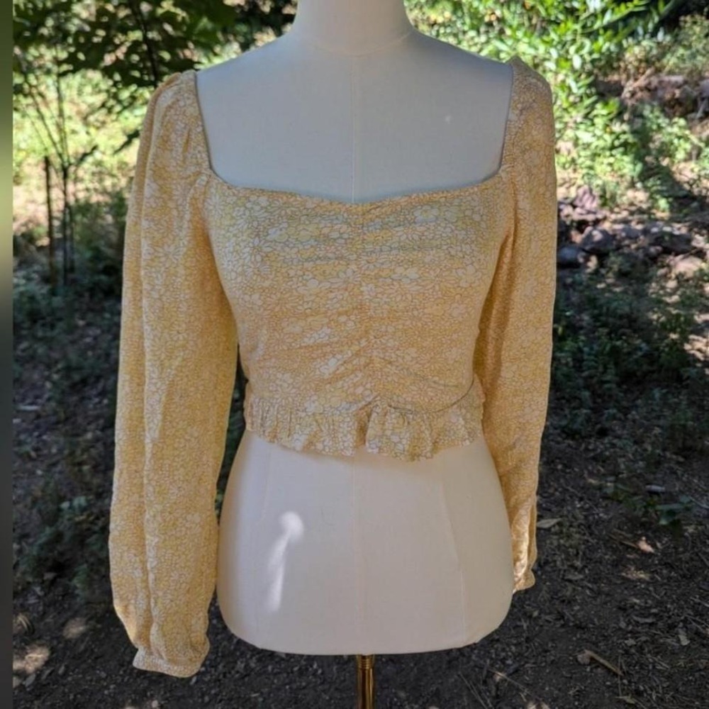 BP Nordstrom Yellow Floral Square Neck Blouse
